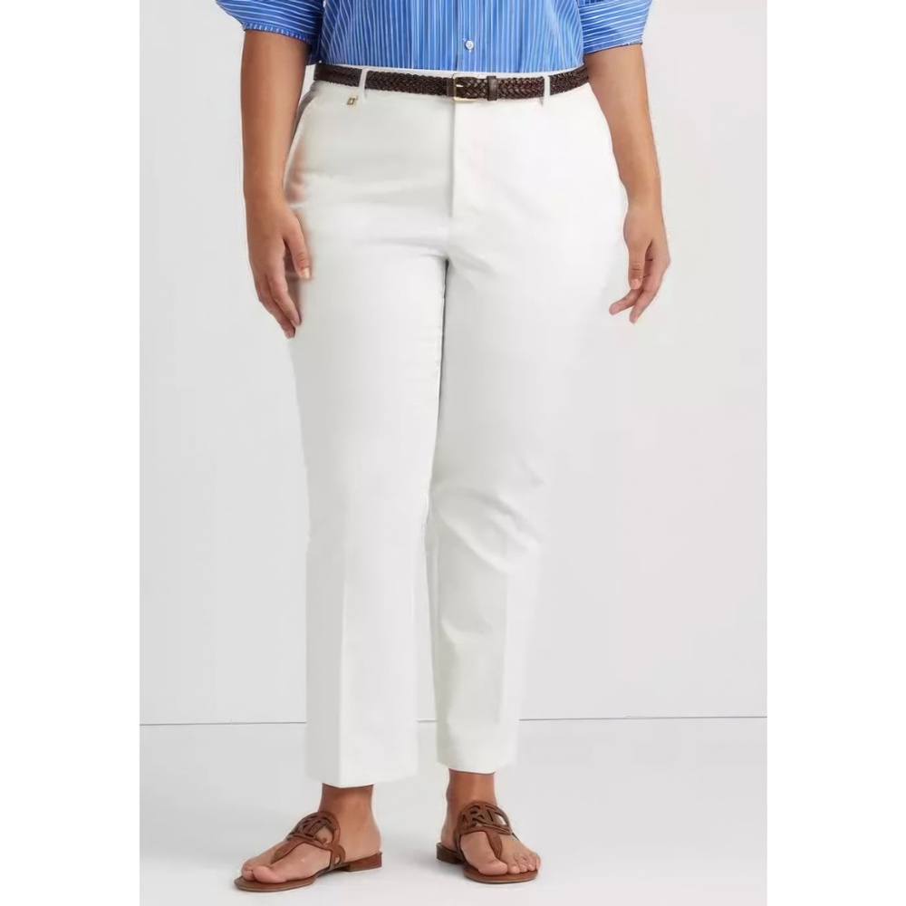 NWT New Lauren Ralph Lauren White Stretch Cotton Tapered Ankle Pants